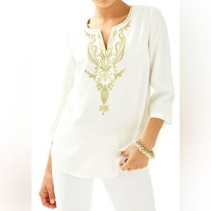 NWT SZ 6-Lilly Pulitzer Women’s Dallas Tunic Top White Embroidered Resort Cruise